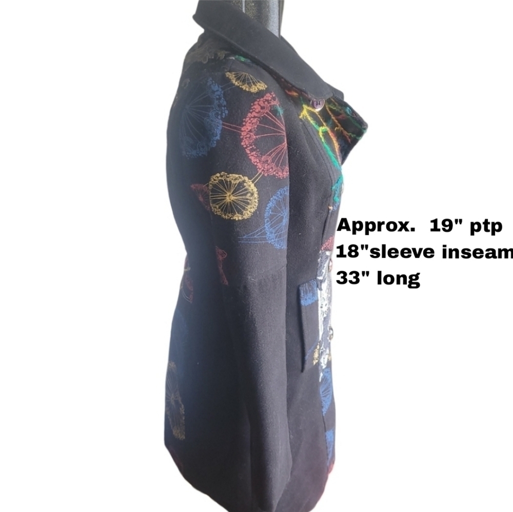 Goa Black Double Breasted Multi Colored Detail Mid-length Coat Size M - Picture 10 of 10